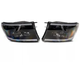Raxiom Axial Series Clear Lens Black Housing Headlights w/ LED Bar Ram 1500 | 2500 | 3500 w/ Factory Halogen Non-Projector Headlights 2009-2018