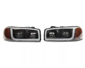 Raxiom Axial Series Clear Lens Black Housing Headlights w/ LED Bar GMC Sierra 1500 1999-2006