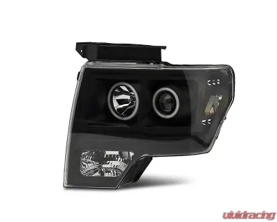 Raxiom Clear Lens Black Housing Super White LED Halo Projector Headlights Ford F-150 w/ Factory Halogen Headlights 2009-2014 - T542825