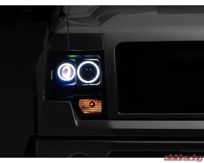 Raxiom Clear Lens Black Housing Super White LED Halo Projector Headlights Ford F-150 w/ Factory Halogen Headlights 2009-2014 - T542825