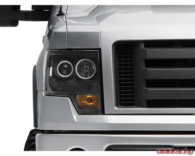 Raxiom Clear Lens Black Housing Super White LED Halo Projector Headlights Ford F-150 w/ Factory Halogen Headlights 2009-2014 - T542825