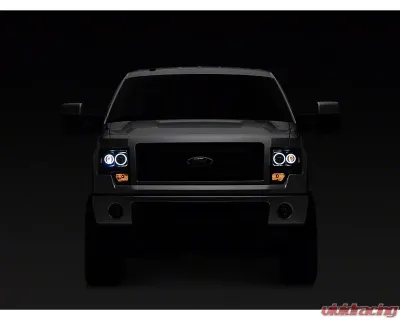 Raxiom Clear Lens Black Housing Super White LED Halo Projector Headlights Ford F-150 w/ Factory Halogen Headlights 2009-2014 - T542825