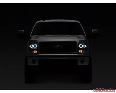 Raxiom Clear Lens Black Housing Super White LED Halo Projector Headlights Ford F-150 w/ Factory Halogen Headlights 2009-2014 - T542825