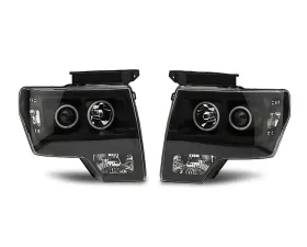 Raxiom Clear Lens Black Housing Super White LED Halo Projector Headlights Ford F-150 w/ Factory Halogen Headlights 2009-2014