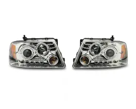 Raxiom Clear Lens Chrome Housing Dual LED Halo Projector Headlights Ford F-150 2004-2008