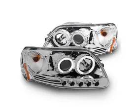 Raxiom Clear Lens Chrome Housing LED Halo Projector Headlights Ford F-150 1997-2003