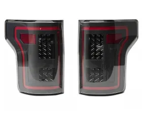 Raxiom Clear Lens Black Housing LED Tail Lights w/ Sequential Turn Signals Ford F-150 w/ Factory Halogen Non-BLIS Tail Lights 2015-2017
