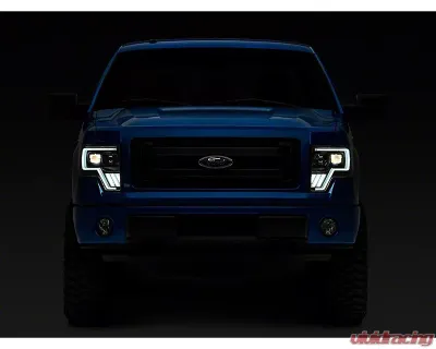 Raxiom Axial Series Clear Lens Black Housing G4 Light Bar Switchback Projector Replacement Headlights Ford F-150 w/ Factory Halogen Headlights 2009-2014 - T546755