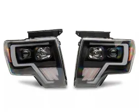 Raxiom Axial Series Clear Lens Black Housing G4 Light Bar Switchback Projector Replacement Headlights Ford F-150 w/ Factory Halogen Headlights 2009-2014