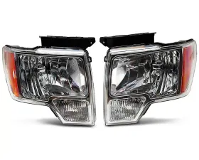 Raxiom Axial Series Clear Lens Chrome Housing OEM Style Replacement Headlights Ford F-150 w/ Factory Halogen Headlights 2009-2014