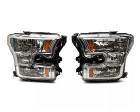 Raxiom Axial Series Clear Lens Chrome Housing OEM Style Replacement Headlights Ford F-150 w/ Factory Halogen Headlights 2015-2017