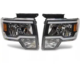 Raxiom Axial Series Clear Lens Black Housing Headlights w/ LED Bar Ford F-150 w/ Factory Halogen Headlights 2009-2014