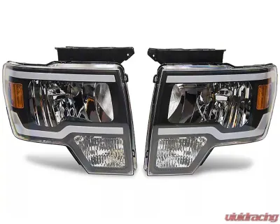 Raxiom Axial Series Clear Lens Black Housing Headlights w/ LED Bar Ford F-150 w/ Factory Halogen Headlights 2009-2014 - T566367