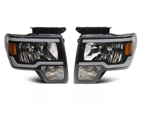 Raxiom Axial Series Clear Lens Black Housing Headlights w/ Sequential LED Bar Ford F-150 w/ Factory Halogen Headlights 2009-2014