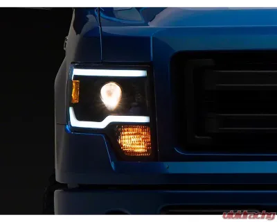 Raxiom Axial Series Clear Lens Black Housing Projector Headlights w/ LED Light Bar Ford F-150 w/ Factory Halogen Headlights 2009-2014 - T566369