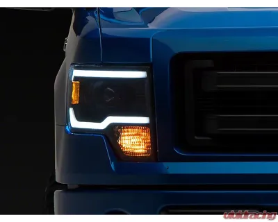 Raxiom Axial Series Clear Lens Black Housing Projector Headlights w/ LED Light Bar Ford F-150 w/ Factory Halogen Headlights 2009-2014 - T566369