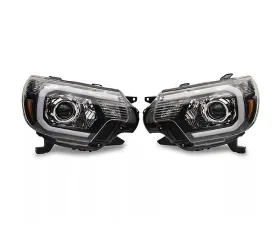 Raxiom Axial Series Clear Lens Black Housing Projector Headlights w/ LED Bar Toyota Tacoma 2012-2015