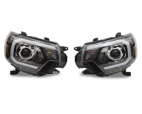 Raxiom Axial Series Clear Lens Black Housing Projector Headlight w/ Sequential LED Bar Toyota Tacoma 2012-2015