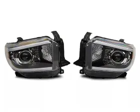Raxiom Axial Series Clear Lens Black Housing Projector Headlights w/ LED Bar Toyota Tundra w/ Factory Halogen Headlights 2014-2021