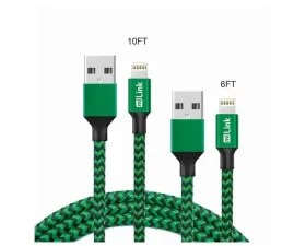 Sondpex 2-Pack 6'+10' iPhone Changing and syncing Cable (Green & Black)