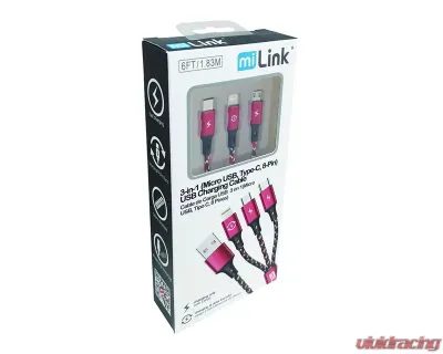 Sondpex 6ft. 3-in-1 (microUSB, Type-C, 8-pin) Charging Cable - MTLL-246