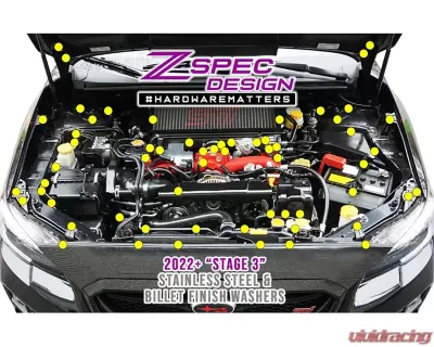 ZSPEC Design Gloss Red Stainless & Billet Stage 3 Dress-Up Bolts Fastener Kit Subaru WRX | STI 2015-2021 - 00843612102140