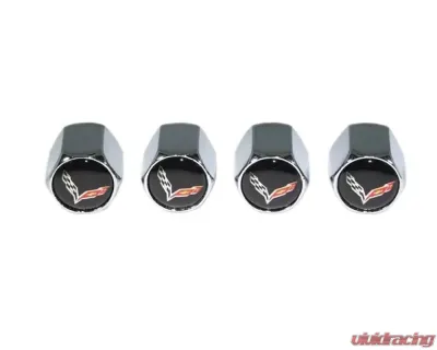 ZSPEC Design Chrome Corvette Black Background Style Valve Stem Tire Caps - 00843612105578