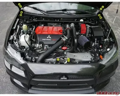 ZSPEC Design Stainless & Billet Hood Hinges & Latch Fastener Kit w/ Gloss Black Washers Mitsubishi Lancer Evo 10 2007-2013 - 00843612112590