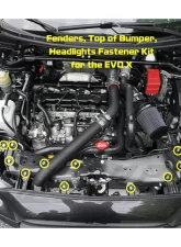 ZSPEC Design Bright White Stainless & Billet Fenders/Top-Of-Bumper/Headlights Fasteners Mitsubishi Lancer Evo X 2007-2013                                     - 00843612112767 - Image 3