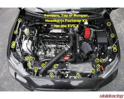 ZSPEC Design Bright White Stainless & Billet Fenders/Top-Of-Bumper/Headlights Fasteners Mitsubishi Lancer Evo X 2007-2013 - 00843612112767