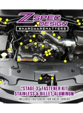 ZSPEC Design Bright White Stainless & Billet Stage 3 Dress-Up Bolts Fastener Kit Ford Mustang S197 3.7L 2005-2014                                     - 00843612114181 - Image 2