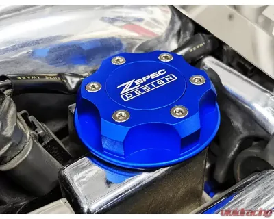 ZSPEC Design Billet Oil Filler Blue Cap w/ Burned Titanium Accents Nissan | Infiniti | Datsun - 00843612115287