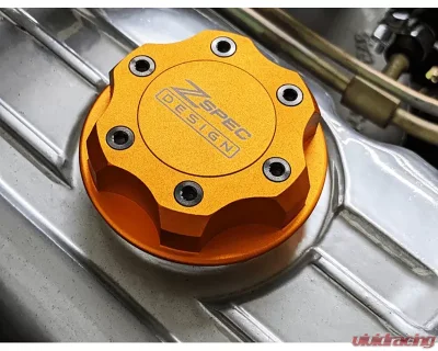 ZSPEC Design Billet Oil Filler Orange-Gold Cap w/ Red Titanium Accents Nissan | Infiniti | Datsun - 00843612115386