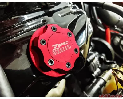 ZSPEC Design Billet Oil Filler Red Cap w/ Burned Titanium Accents Nissan | Infiniti | Datsun - 00843612115492