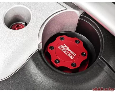 ZSPEC Design Billet Oil Filler Red Cap w/ Silver Titanium Accents Nissan | Infiniti | Datsun - 00843612115539