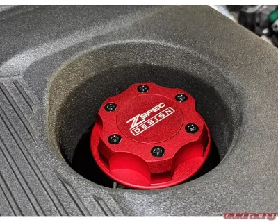 ZSPEC Design Billet Oil Filler Red Cap w/ Silver Titanium Accents Nissan | Infiniti | Datsun - 00843612115539