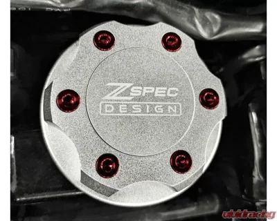 ZSPEC Design Billet Oil Filler Silver Cap w/ Red Titanium Accents Nissan | Infiniti | Datsun - 00843612115591