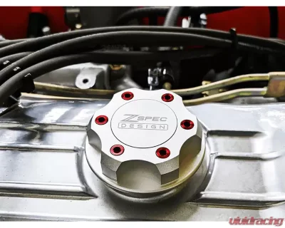 ZSPEC Design Billet Oil Filler Silver Cap w/ Red Titanium Accents Nissan | Infiniti | Datsun - 00843612115591