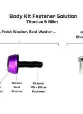 ZSPEC Design Black Titanium & Billet M5x20mm Body Kit Fastener w/ River Nut & Gloss Black Angled-Cup Washers                                     - 00843612116093 - Image 3