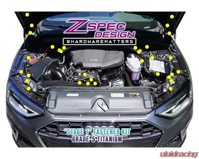 ZSPEC Design Red Titanium Stage 1 Dress-Up Bolts Fastener Kit Audi A4 B9 2.0L 2016-2020 - 00843612129444