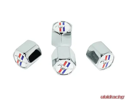 ZSPEC Design Chrome White Background Mustang Style Valve Stem Tire Caps - 00843612130884