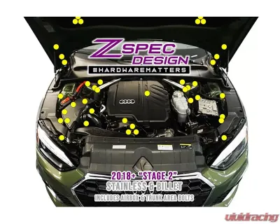 ZSPEC Design Neochrome Stainless & Billet Stage 2 Dress-Up Bolts Fastener Kit Audi A5 8W6 2.0L 2018-2022 - 00843612135711