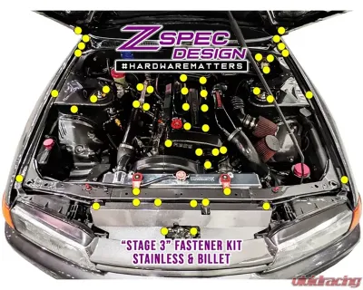 ZSPEC Design Gloss Yellow Stainless & Billet Stage 3 Dress-Up Bolts Kit Nissan Skyline GT-R | GTR R32 | R33 | R34 - 00843612184726