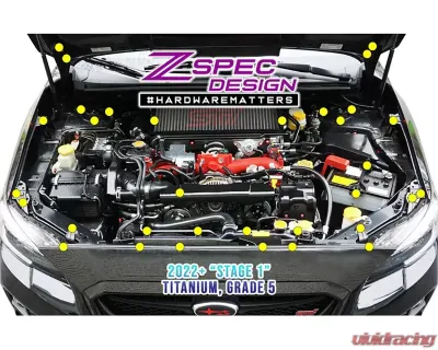 ZSPEC Design Black Grade-5 Titanium Stage 1 Dress-Up Bolts Fastener Kit Subaru WRX | STI 2015-2021 - 00843612137227