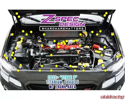 ZSPEC Design Black Grade-5 Titanium Stage 3 Dress-Up Bolts Fastener Kit Subaru WRX | STI 2015-2021 - 00843612137364