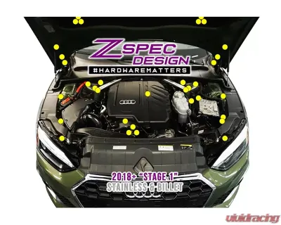 ZSPEC Design Gunmetal Stainless & Billet Stage 1 Dress-Up Bolts Fastener Kit Audi A5 8W6 2.0L 2018-2022 - 00843612138583