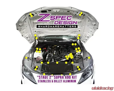 ZSPEC Design Gloss Yellow Stainless & Billet Stage 2 Fastener Kit Toyota Supra MK5 GR A90 2020+ - 00843612148056