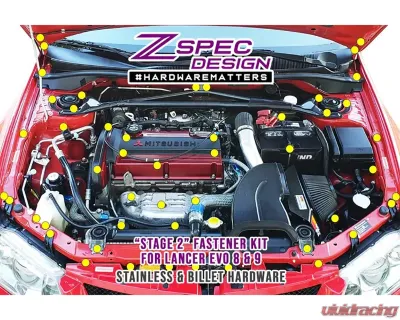 ZSPEC Design Gloss Black Stainless & Billet Stage 2 Dress-Up Bolts Fastener Kit Mitsubishi Evo 8 | 9 2003-2007 - 00843612151155