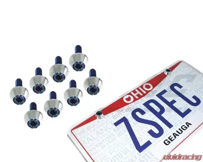 ZSPEC Design Silver 8-Pack Grade-5 Titanium License Plate M6x20 SHSC Bolts w/ Gloss Red Washers - 00843612167972