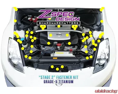 ZSPEC Design Gold Titanium Stage 2 Dress-Up Bolts/Fastener Kit w/ +10mm Plenum Bolts Nissan 350Z DE | HR 2003-2009 - 00843612170415